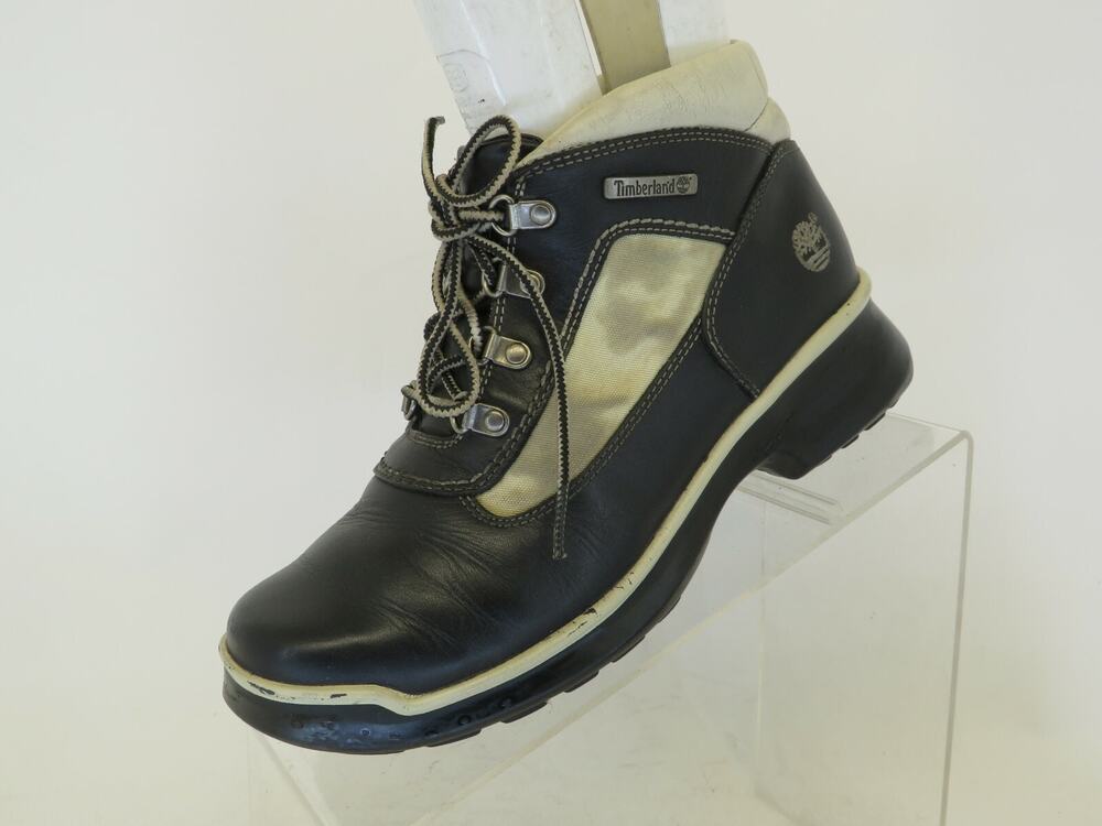 Timberland Womens Size 6 M Black White Leather Laces Ankle Fashion Boots Bootie